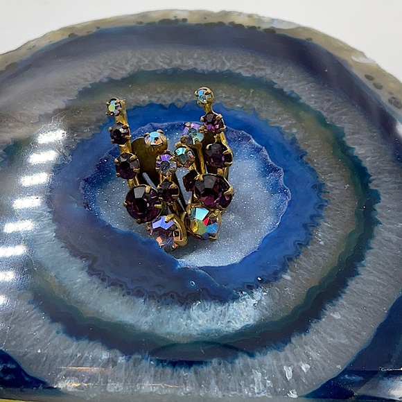 Jewelry - Vtg. Beautiful Austrian Elegant Brass Clip On Earrings W/Sparkling Crystals